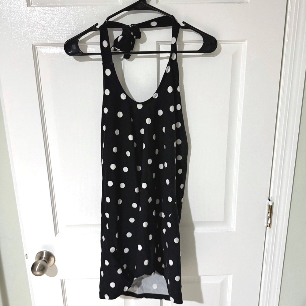 Retro Chic by Torrid Womens Plus Size 3 Black Polka Dot Halter Open Back Top